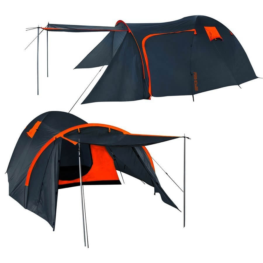 Granatowo-pomarańczowy namiot turystyczny campingowy 4 osobowy – kronos-shop 