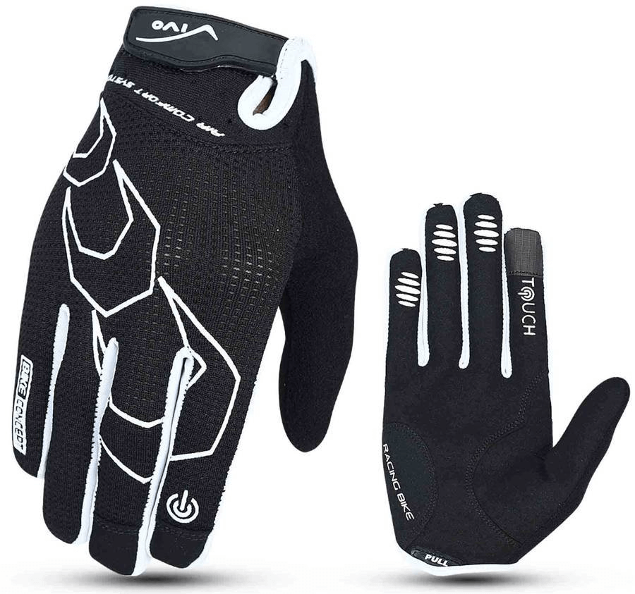 Czarno-białe rękawiczki na rower Długie Amara