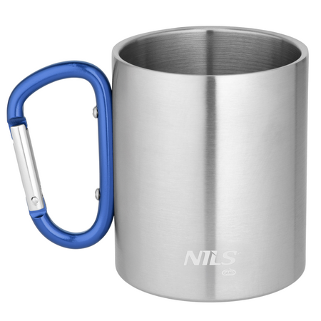 Kubek Turystyczny Stalowy Z Karabińczykiem Podróżny Kempingowy 300 ml NILS	