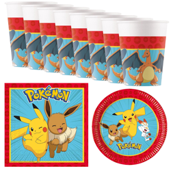 Zestaw Kubeczki i Talerzyki Serwetki Na Przyjęcie Pokemon 36 Elementów