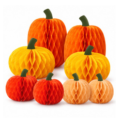 Rozety Papierowe Dynie Zestaw 8 szt. Dekoracja Na Halloween Jesień Honeycomb