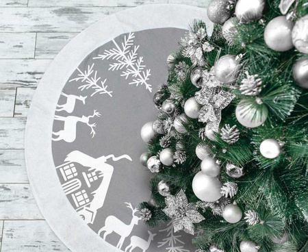 Mata Pod Choinkę Okrągła Dywanik Bożonarodzeniowy W Renifery Szary 90 cm