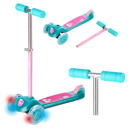Hulajnoga Trójkołowa Dla Dzieci Balansowa Turkusowa Regulowana Kółka LED