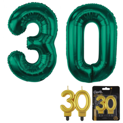 Balony Foliowe Cyfry Na 30 Urodziny Na Rocznicę 85 cm Zielone + Świeczka