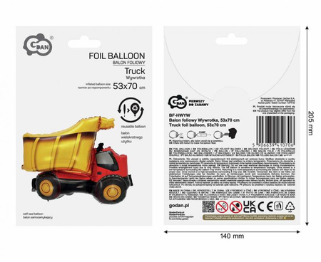 Balony Foliowe Urodzinowe Wywrotka Koparki Zestaw 3 szt. Budowa Pojazdy