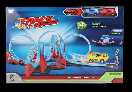 Tor Wyścigowy Samochodowy Pull Back Dla Dzieci 680 cm + 4 Samochody