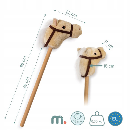 Hobby Horse Konik Na Patyku Kiju Do Skakania Z Grzywą Beżowy MAMABRUM