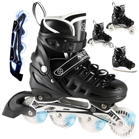 Łyżwy Rolki Regulowane LED Dziecięce Hokejowe 4w1 Łyżworolki Kauczukowe