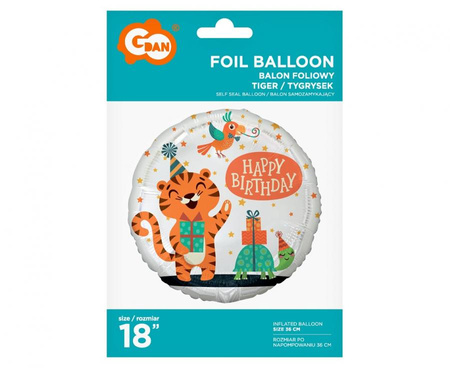 Balon Foliowy Tygrysek Happy Birthday Na Przyjęcie Urodziny Imprezę 18"
