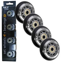 Kółka Do Rolek Kauczukowe 64 mm Zestaw 4 szt. + Łożyska ABEC-9 Czarne NILS