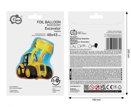 Balony Foliowe Urodzinowe Wywrotka Koparki Zestaw 3 szt. Budowa Pojazdy