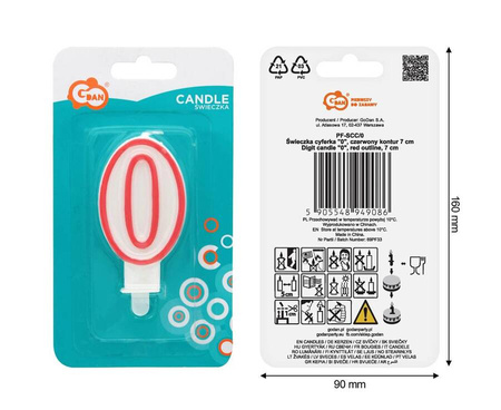 Świeczka Urodzinowa Dekoracyjna Na Tort Cyfra 0 Czerwony Kontur 1 szt.