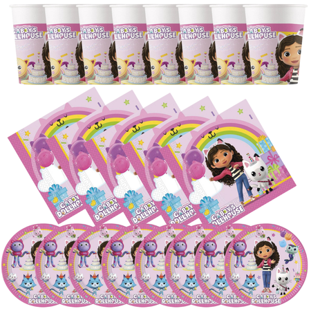 8xTalerzyki + 8x Kubeczki + 20 Serwetek Koci Domek Gabi + Balon Cyfra 4