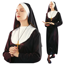 Strój Zakonnicy Przebranie Na Halloweeen Dla Kobiet Toga Kornet + Krzyż