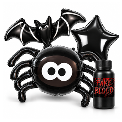 Balony Na Halloween 3 szt. Nietoperz Pająk Gwiazda + Sztuczna Krew 100 ml