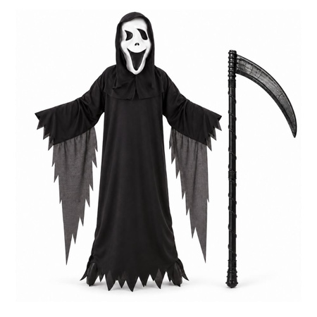 Strój Krzyk Na Halloween Dla Dziecka Duch Kostium 130/140 cm + Kosa 82 cm