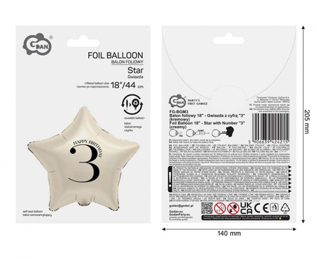 Balony Foliowe Na 30 Urodziny Przyjęcie Imprezę Gwiazdy Kremowe GODAN  18"