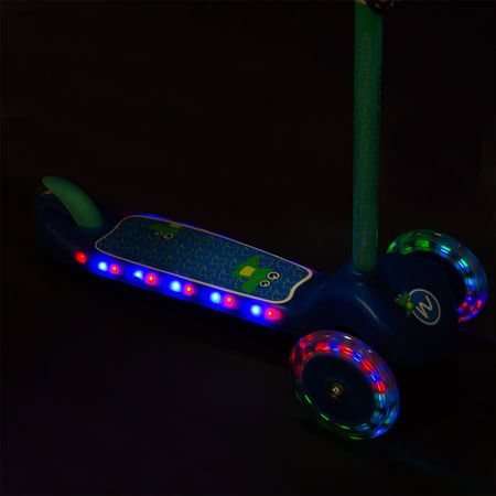 Hulajnoga Trójkołowa Dla Dzieci Balansowa Niebieska Regulowana Kółka LED