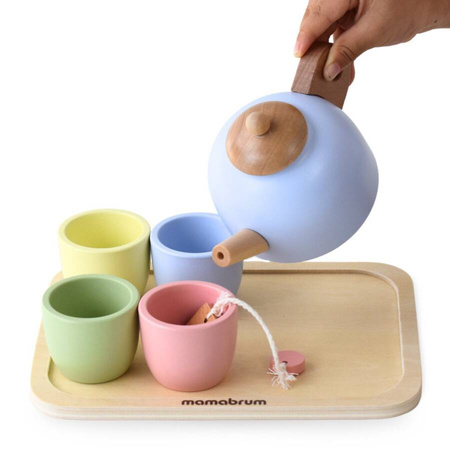 Drewniany Zestaw Do Parzenia Herbaty Dzbanek + Filiżanki Dla Dziecka 7 el.