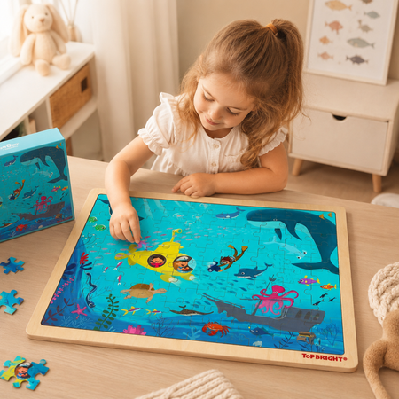 Puzzle Drewniane Dla Dzieci Ocean Zestaw 100 Elementów TOP BRIGHT