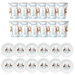 Zastawa Stołowa 12x Kubeczki 250 ml + 12x Talerzyki 18 cm Na Święta Renifer