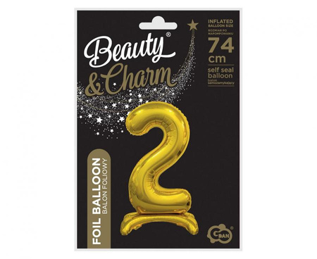 Balon Foliowy Na Urodziny Rocznice Jubileusze Złoty Duży Cyfra 2 Stojąca