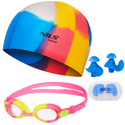 Dziecięcy Zestaw Pływacki 3w1 Okularki + Czepek + Zatyczki NILS