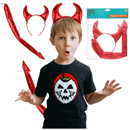 Strój Czerwony Diabełek Zestaw Opaska + Muszka + Ogon Na Halloween GODAN