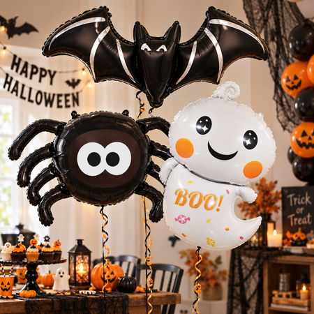 Balony Foliowy Na Halloween Imprezę Zestaw 3 szt. Nietoperz Pająk Duszek