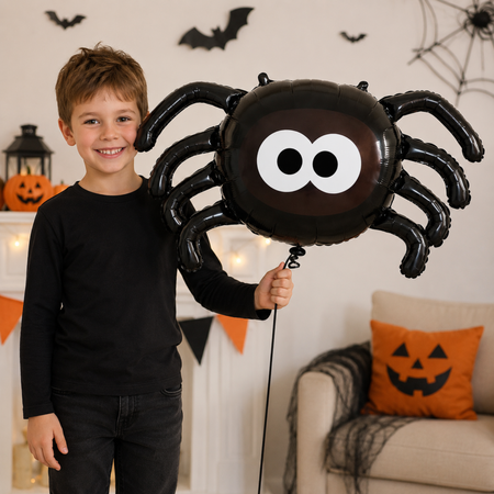 Balon Foliowy Czarny Uroczy Pająk Na Imprezę Halloween 89x47 cm GODAN