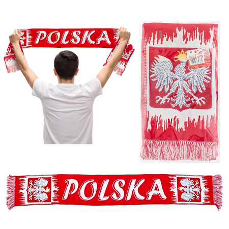 Szalik Kibica Reprezentacji Polski Biało-Czerwony Z Orłem Narodowy 130x20cm