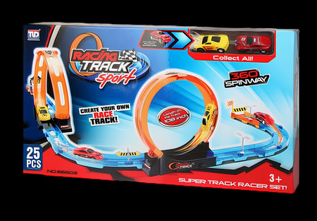 Tor Wyścigowy Samochodowy Pull Back Dla Dzieci 275 cm + 4 Samochody
