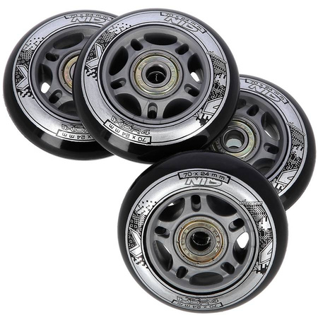 Kółka Do Rolek Kauczukowe 70 mm Zestaw 4 szt. + Łożyska ABEC-9 Czarne NILS