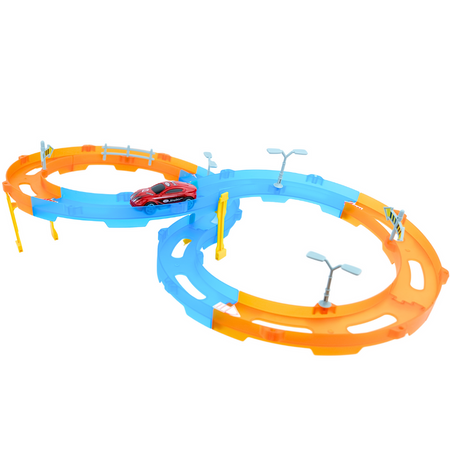 Tor Wyścigowy Samochodowy Pull Back Dla Dzieci 160 cm + Samochód 18 el.