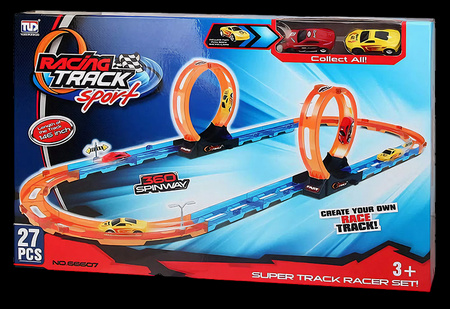 Tor Wyścigowy Samochodowy Pull Back Dla Dzieci 370 cm + 2 Samochody