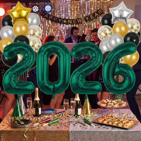 Balony Foliowe 2026 Butelkowa Zieleń Na Nowy Rok Sylwestra Duże 85 cm
