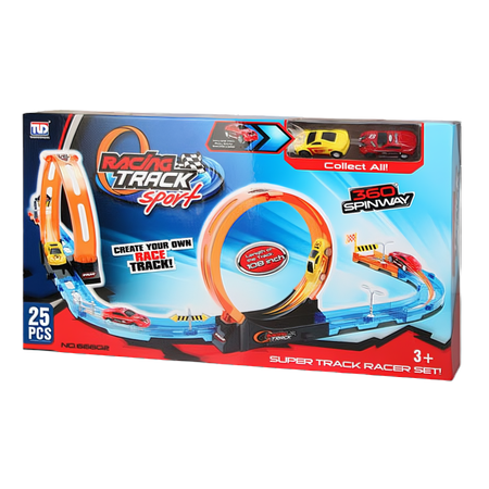 Tor Wyścigowy Samochodowy Pull Back Dla Dzieci 275 cm + 2 Samochody