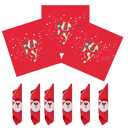 Serwetki Świąteczne Na Boże Narodzenie 33x33 cm 20 szt. + 6x Ozdoby Mikołaj