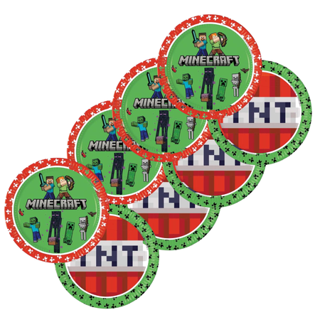 Talerzyki Papierowe Ozdobne Na Przyjęcie Dla Dziecka 23 cm Minecraft 8 szt.