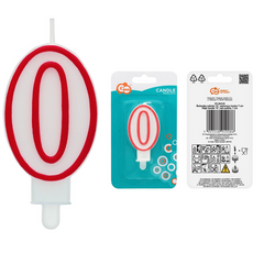 Świeczka Urodzinowa Dekoracyjna Na Tort Cyfra 0 Czerwony Kontur 1 szt.