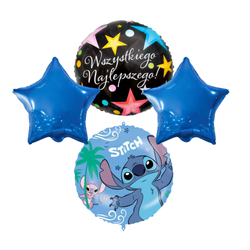 Balon Foliowe Na Urodziny Stitch Wszystkiego Najlepszego + 2 Gwiazdy 19"