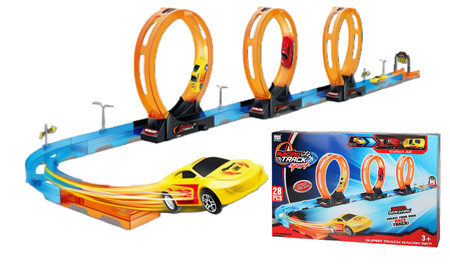 Tor Wyścigowy Samochodowy Pull Back Dla Dzieci 320 cm + 4 Samochody