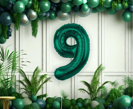 Balon Foliowy Na Urodziny Rocznice Butelkowa Zieleń Duży 85 cm Cyfra 9