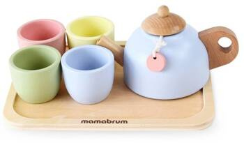 Drewniany Zestaw Do Parzenia Herbaty Dzbanek + Filiżanki Dla Dziecka 7 el.