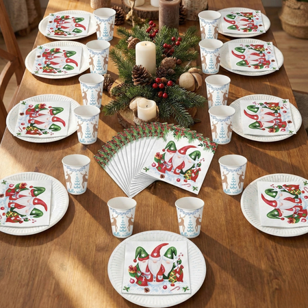 Zastawa Stołowa 12xKubeczki + 12xTalerzyki Na Święta Renifer + 20 Serwetek
