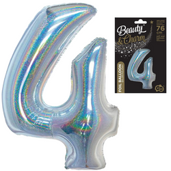 Balon Foliowy Na Urodziny Jubileusze Holograficzna Srebrna GODAN Cyfra 4