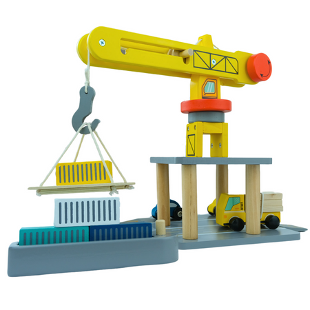 MERKAN Drewniany Plac Budowy Z Dużym Ruchomym Dźwigiem I Pojazdami Żuraw Wieżowy