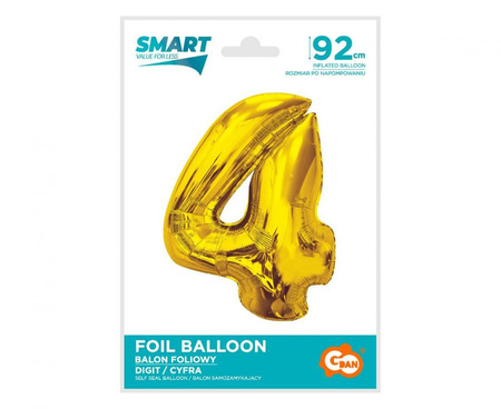 Balon Foliowy Metaliczny Dekoracja Na Urodziny Jubileusze Cyfra 4 92 cm