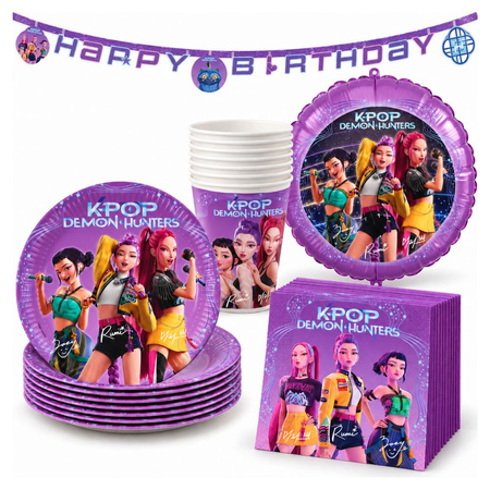 Talerzyki Kubeczki Serwetki Balon Girlanda 38 el. K-POP DEMON HUNTERS