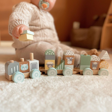 Pociąg Kolejka Drewniana Z Klockami Farma Zabawka Edukacyjna Dla Dziecka